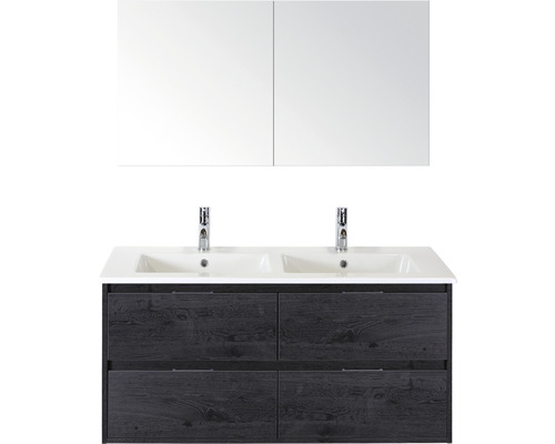 Badmöbel-Set Sanox Porto Keramik 170x121x51 cm Doppel-Keramikwaschbecken 4 Schubladen black oak mit Spiegelschrank Badmöbel-Set Sanox Porto Keramik 170x121x51 cm Doppel-Keramikwaschbecken 4 Schubladen black oak mit Spiegelschrank