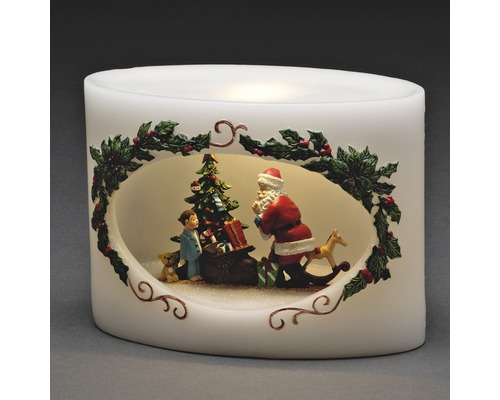 Dekorative LED-Kerze mit Weihnachtsmotiv, inklusive Weihnachtsmann und Kind