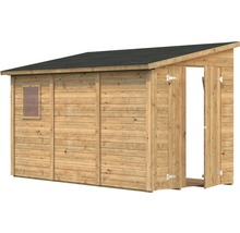 Holzgartenhaus mit Fenster und offener Doppeltür