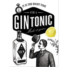Dekoratives Bild mit Gin Tonic Motiv, Uhr, Mann mit Hut und Zitrone