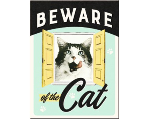 Dekomagnet Beware of the Cat 6x8 cm