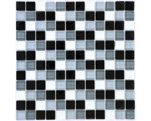 Glasmosaik 30,0x30,0 cm schwarz grau weiß metallic