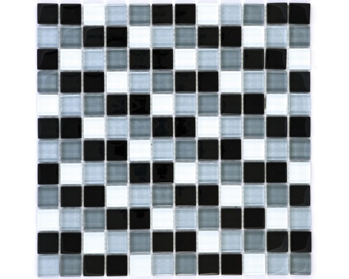 Glasmosaik 30,0x30,0 cm schwarz grau weiß metallic Mosaikfliese aus Glas, quadratisch