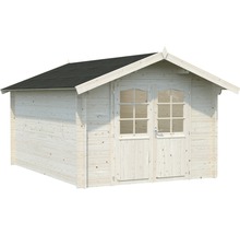 Holzgartenhaus mit Doppeltür und schwarzem Dach