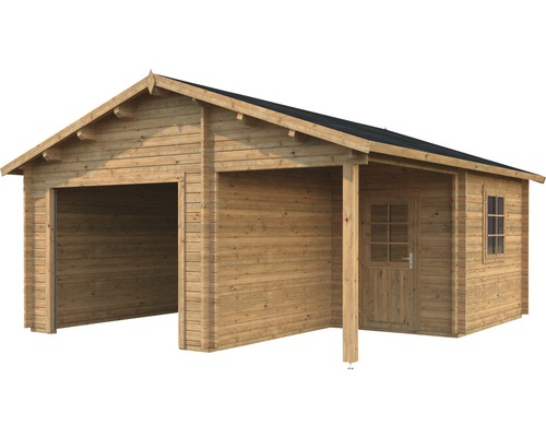 Einzelgarage Palmako Roger 21,9+5,2 m² ohne Tor 510 x 550 cm tauchgrundiert braun Holzgarage mit Anbau und Tür