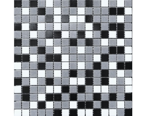 Glasmosaik 30,5x32,5 cm weiß grau schwarz mix
