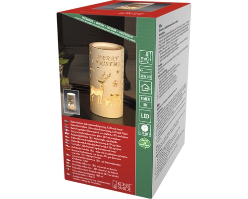 Verpackung einer batteriebetriebenen LED Dekoration mit Timerfunktion und Merry Christmas Schriftzug