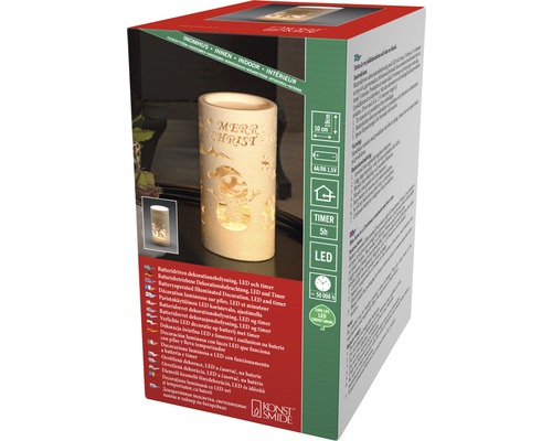 Verpackung einer batteriebetriebenen LED Dekoration mit Timer Funktion und dem Schriftzug Merry Christmas