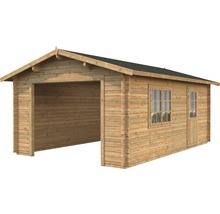 Holzgarage mit Fenster und Tür