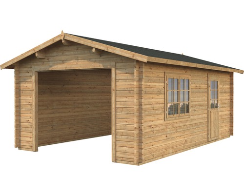 Holzgarage mit Fenster und Tür