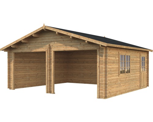 Doppelgarage aus Holz mit Fenster und Tür