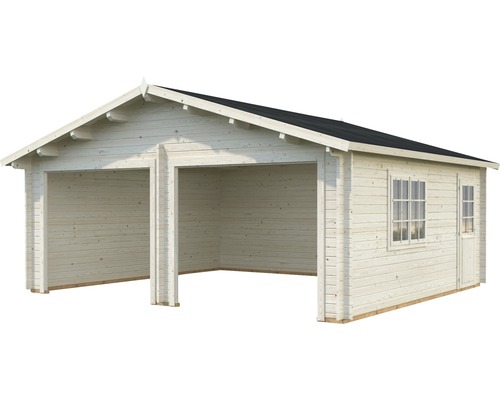 Doppelgarage aus Holz mit Fenster und Tür