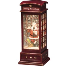 Dekorative Schneekugel in Telefonzellendesign mit Weihnachtsmannmotiv