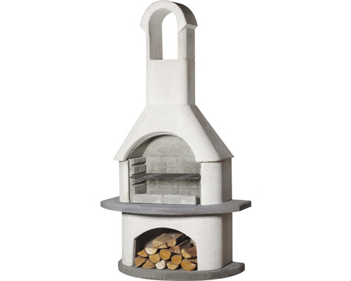 Gemauerter Gartengrill mit Ablagefläche und Holzlege