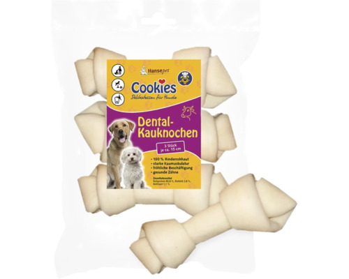 Hundesnack Cookies Dental-Kauknochen 15 cm 3 Stück Hansepets Cookies Dental-Kauknochen für Hunde, 3 Stück, circa 15 cm