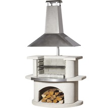 Grillkamin mit Rauchabzug und Holzscheiten