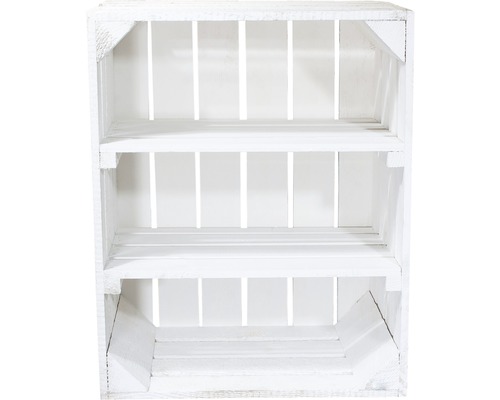 Weißer Holzkasten mit drei Fächern zur Aufbewahrung und Dekoration