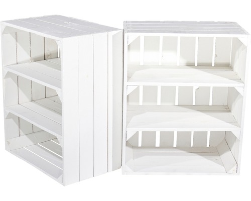 Vintage Obstkiste mit 2 Regalböden weiß 61x50x31 cm 2er-Set
