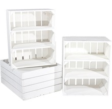 Vintage Obstkiste mit 2 Regalböden weiß 61x50x31 cm 2er-Set