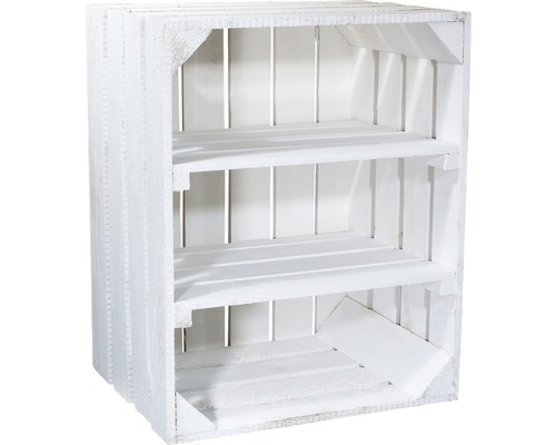 Weiße Holzkiste mit drei Fächern zur Aufbewahrung