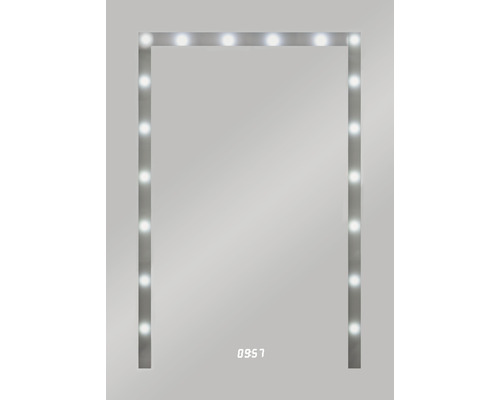 LED-Lichtspiegel Kristall Form TimeLight eckig 50x70 cm