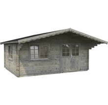 Gartenhaus aus Holz mit Fenstern und Doppeltür