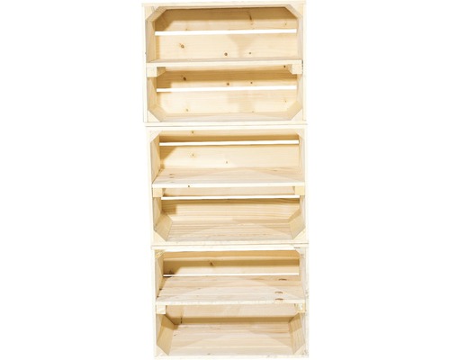 Drei gestapelte Holzkisten zur Aufbewahrung