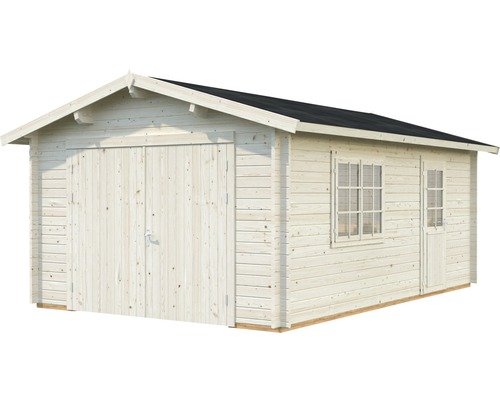Holzgarage mit Doppeltür, Fenster und Seitentür