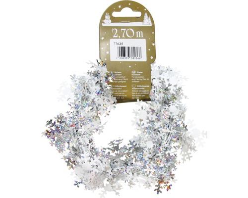 Christbaumschmuck Weihnachtsgirlande Schneeflocke weiß Schneeflockengirlande, 2,70 Meter, Weihnachtsdekoration