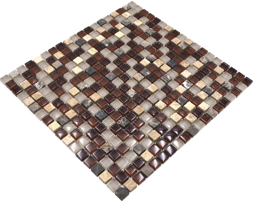Quadratische Mosaikfliese aus Glas und Naturstein