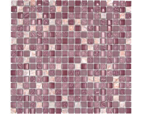 Glasmosaik mit Naturstein Crystal XCM M940 30,5x32,2 cm rosa Quadratische Mosaikfliese aus Glas und Marmor