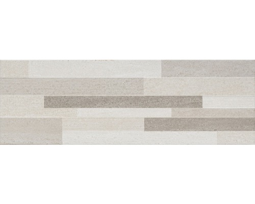 Keramik Dekorfliese Cloud Muretto Warm 25x75 cm beige braun grau geflammt Dekorative Wandfliese in Holzoptik