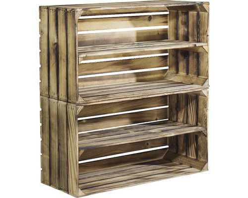 Zwei Holzregalkisten gestapelt