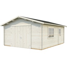Holzgarage mit Doppeltür, Fenster und Seitentür