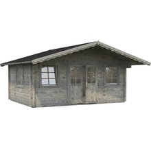 Gartenhaus aus Holz mit Fenstern und Doppeltür