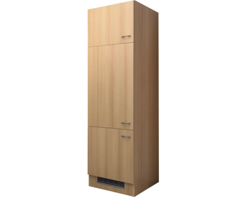 Kühlumbauschrank Flex Well Ischia/Nano Buche-Dekor 60x200x57 cm mit Drehtür Hoher Holzschrank mit mehreren Türen und Griffen