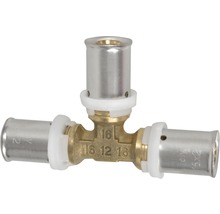 Pressfitting T-Stück aus Messing mit den Maßen 16 x 16 x 16 Millimeter