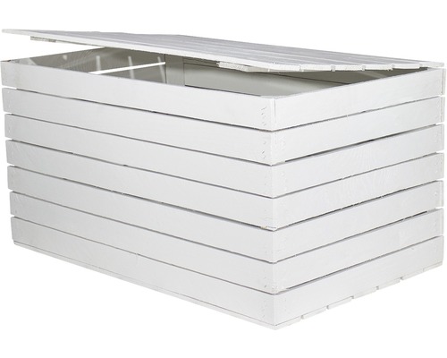 Geöffnete Holzkiste mit Deckel