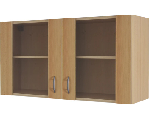 Glashängeschrank Flex Well Ischia/Nano Nano Buche-Dekor 100x54x32 cm mit Drehtür Holzfarbener Hängeschrank mit zwei Türen und einem Einlegeboden
