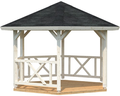 Holzpavillon mit Spitzdach und Holzboden