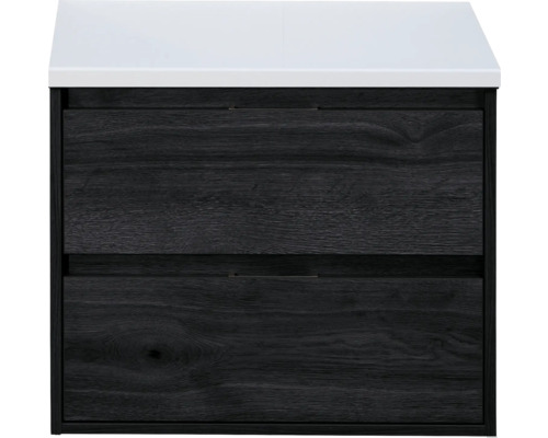 Waschbeckenunterschrank Sanox Porto 59x70x50 cm mit Waschtischplatte black oak/weiß matt
