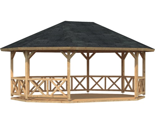 Pavillon Palmako Betty 25,0 m² mit Geländer ohne Fußboden 617 x 467 cm tauchgrundiert braun