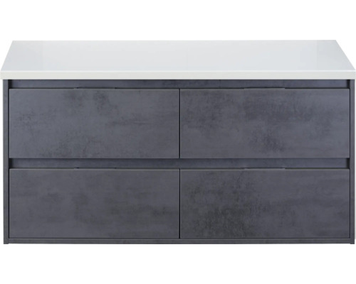 Waschbeckenunterschrank Sanox Porto 59x120x50 cm mit Waschtischplatte 4 Schubladen beton anthrazit/weiß matt