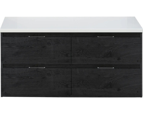 Waschbeckenunterschrank Sanox Porto 59x120x50 cm mit Waschtischplatte 4 Schubladen black oak/weiß matt