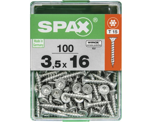 Spax Universalschraube Senkkopf Stahl gehärtet T 15, Holz-Vollgewinde 3,5x16 mm, 100 Stück Spax Universalschraube Senkkopf Stahl gehärtet T 15, Holz-Vollgewinde 3,5x16 mm, 100 Stück