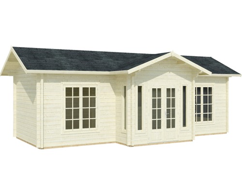 Holzgartenhaus mit Fenstern und Doppeltür