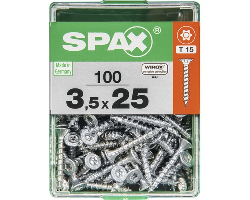 Spax Universalschraube Senkkopf Stahl gehärtet T 15, Holz-Vollgewinde 3,5x25 mm, 100 Stück Spax Universalschraube Senkkopf Stahl gehärtet T 15, Holz-Vollgewinde 3,5x25 mm, 100 Stück