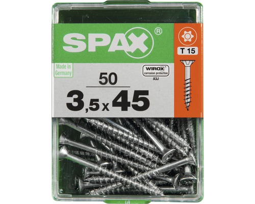 Spax Universalschraube Senkkopf Stahl gehärtet T 15, Holz-Teilgewinde 3,5x45 mm, 50 Stück Spax Universalschraube Senkkopf Stahl gehärtet T 15, Holz-Teilgewinde 3,5x45 mm, 50 Stück