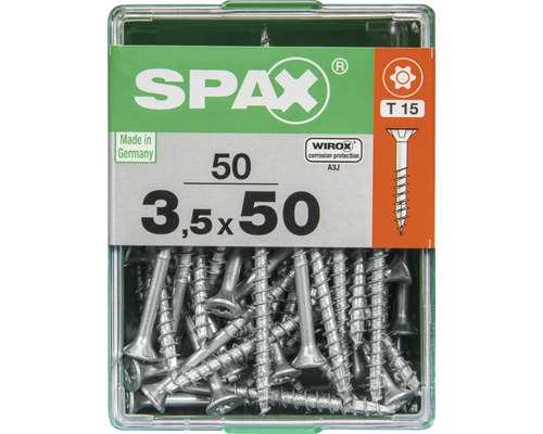 Spax Universalschraube Senkkopf Stahl gehärtet T 15, Holz-Teilgewinde 3,5x50 mm, 50 Stück Spax Universalschraube Senkkopf Stahl gehärtet T 15, Holz-Teilgewinde 3,5x50 mm, 50 Stück