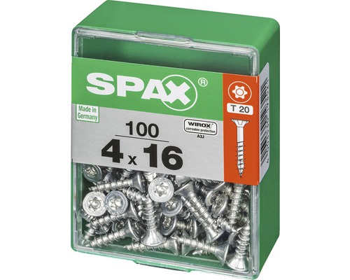Spax Senkkopfschrauben 4 x 16 mm, 100 Stück in grüner Verpackung